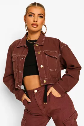 Chocolate Contrast Stitch Denim Jacket