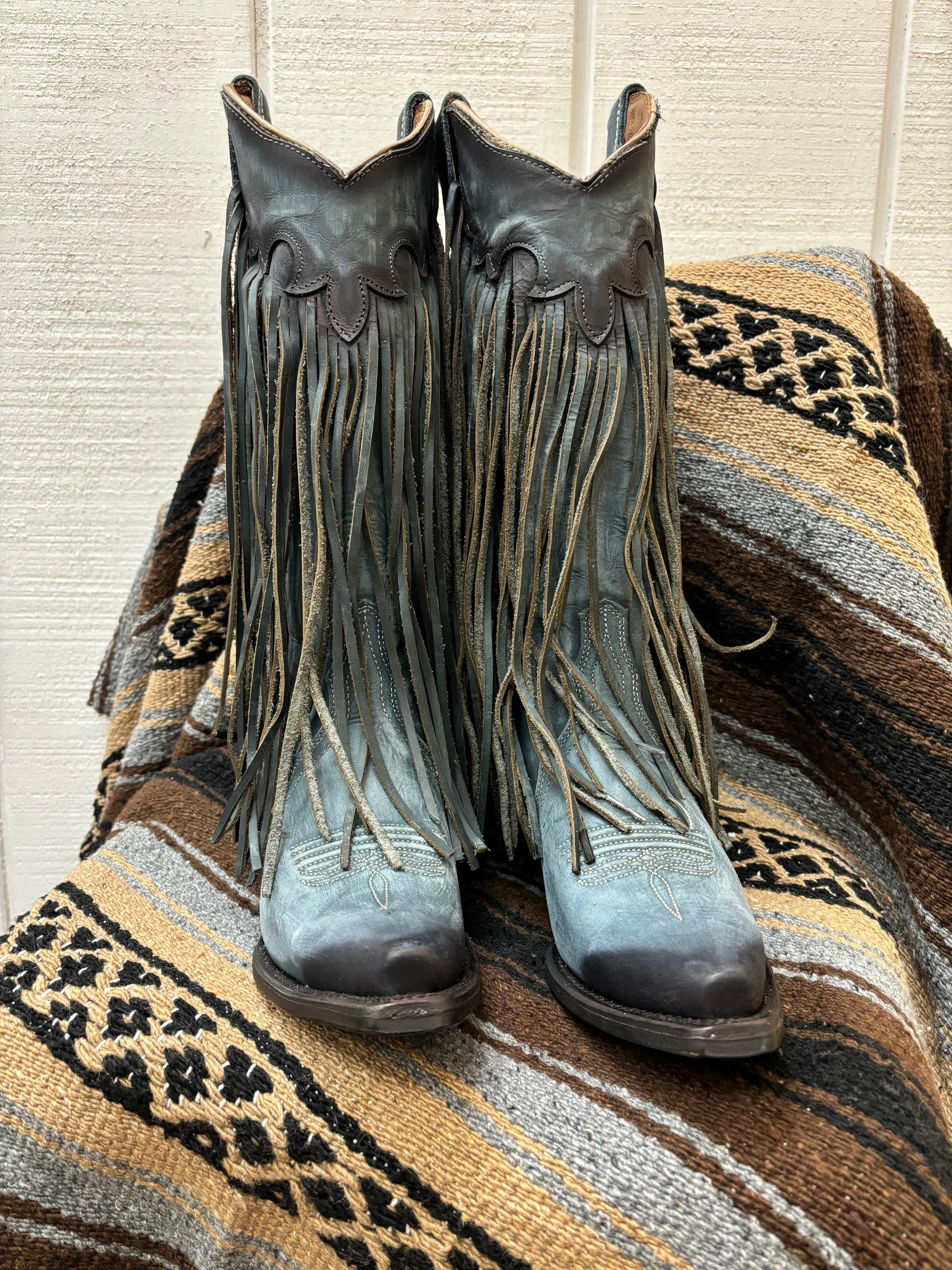 Circle G by Corral Women's Blue Fringes Snip Toe Cowgirl Boots L6074 - Blue Fringe Cowgirl Boots - Circle G L6074