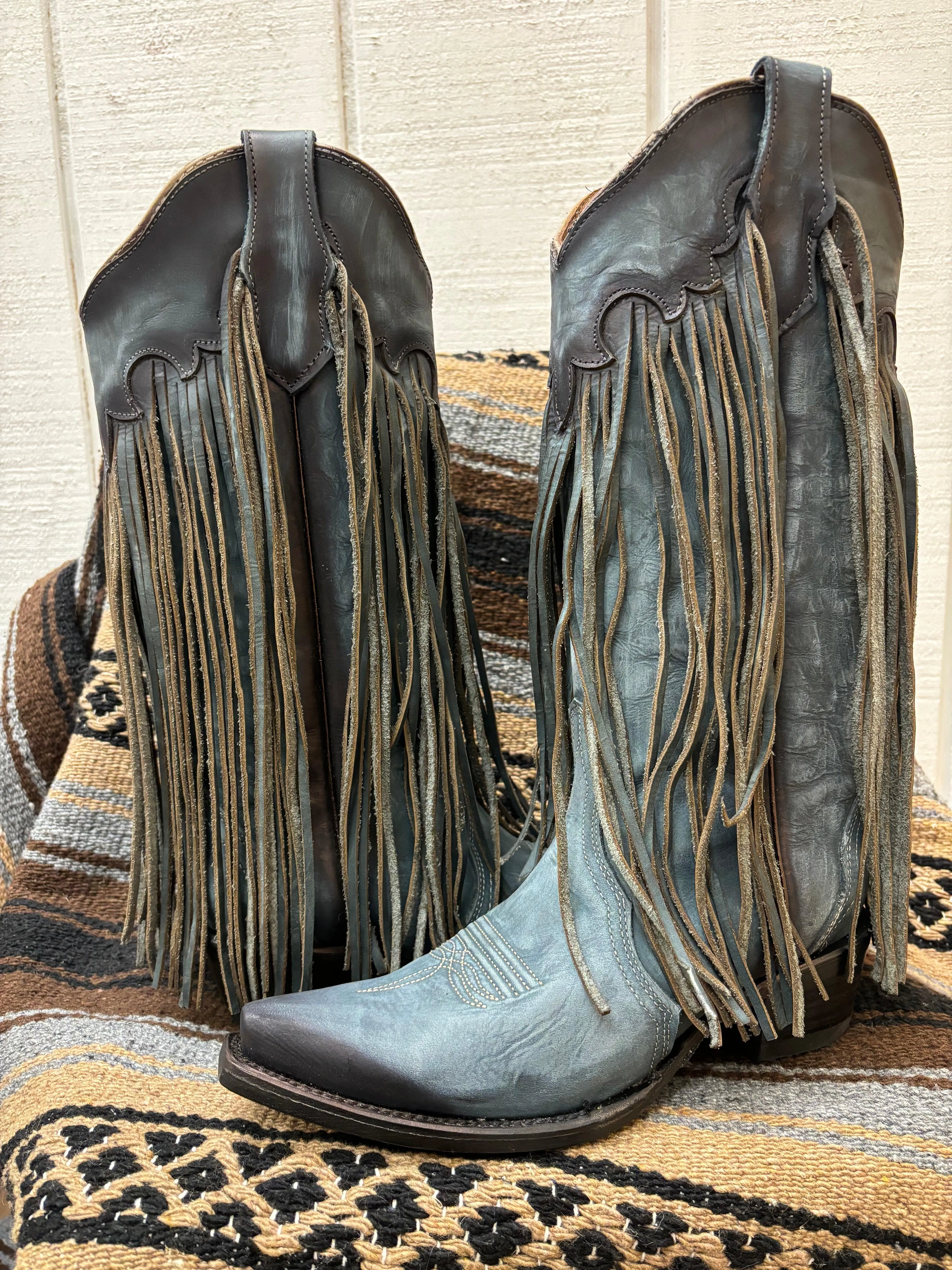 Circle G by Corral Women's Blue Fringes Snip Toe Cowgirl Boots L6074 - Blue Fringe Cowgirl Boots - Circle G L6074