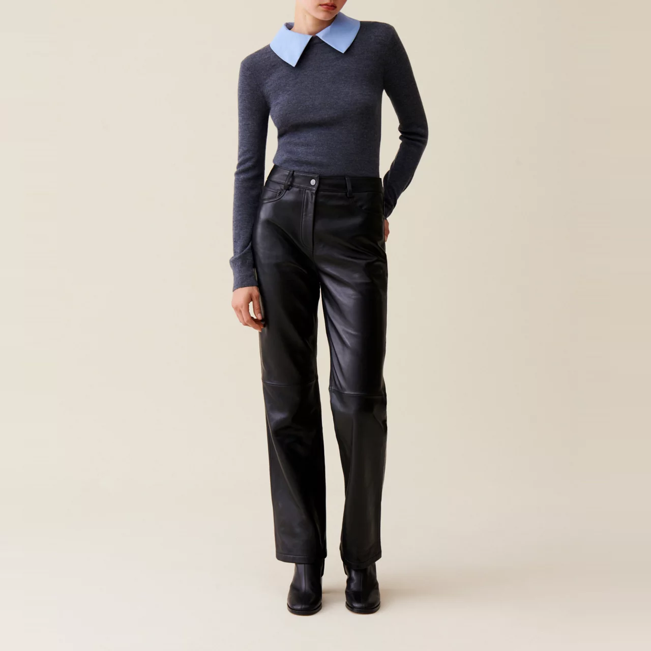 CLAUDIE PIERLOT Straight-Leg Leather Trousers - Black