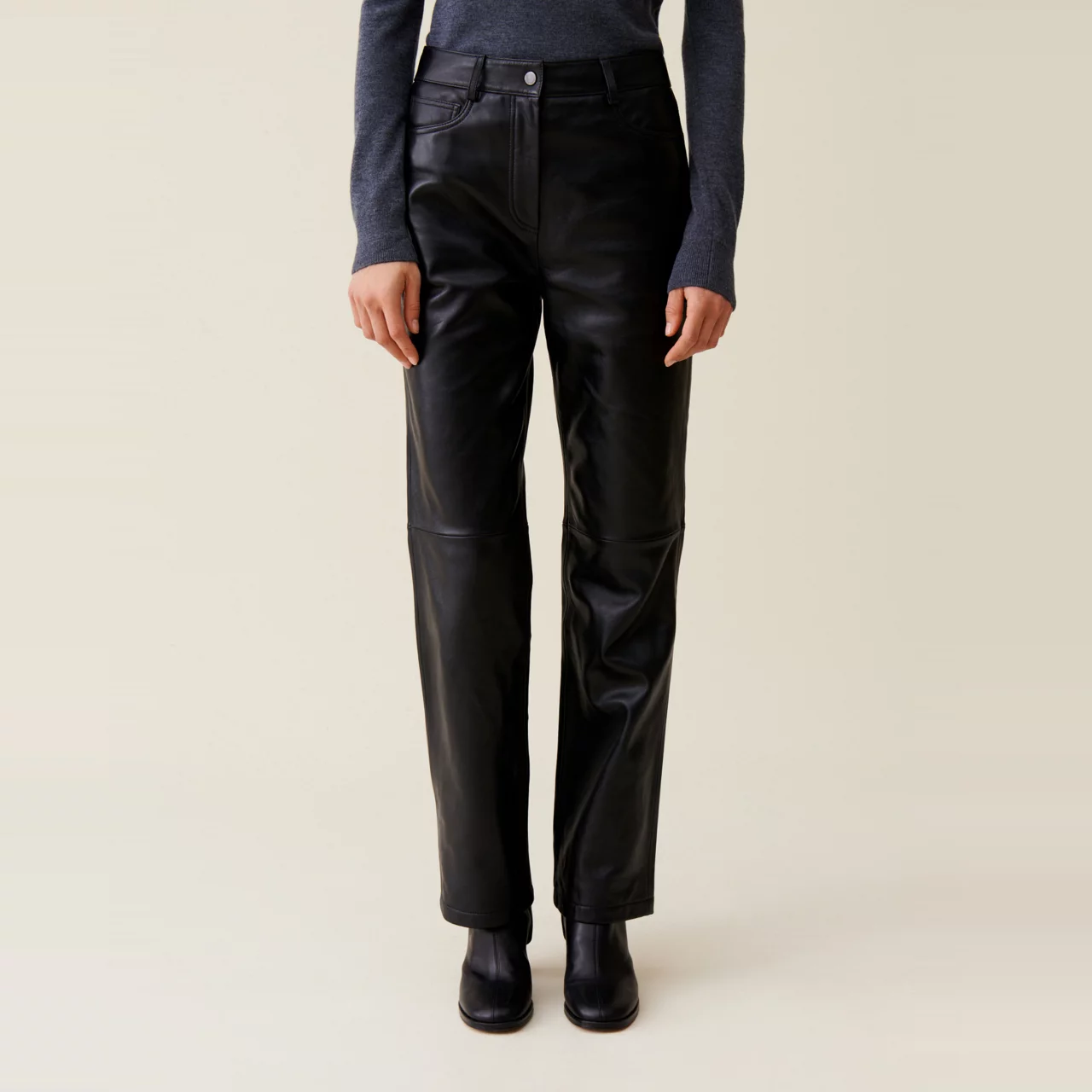 CLAUDIE PIERLOT Straight-Leg Leather Trousers - Black