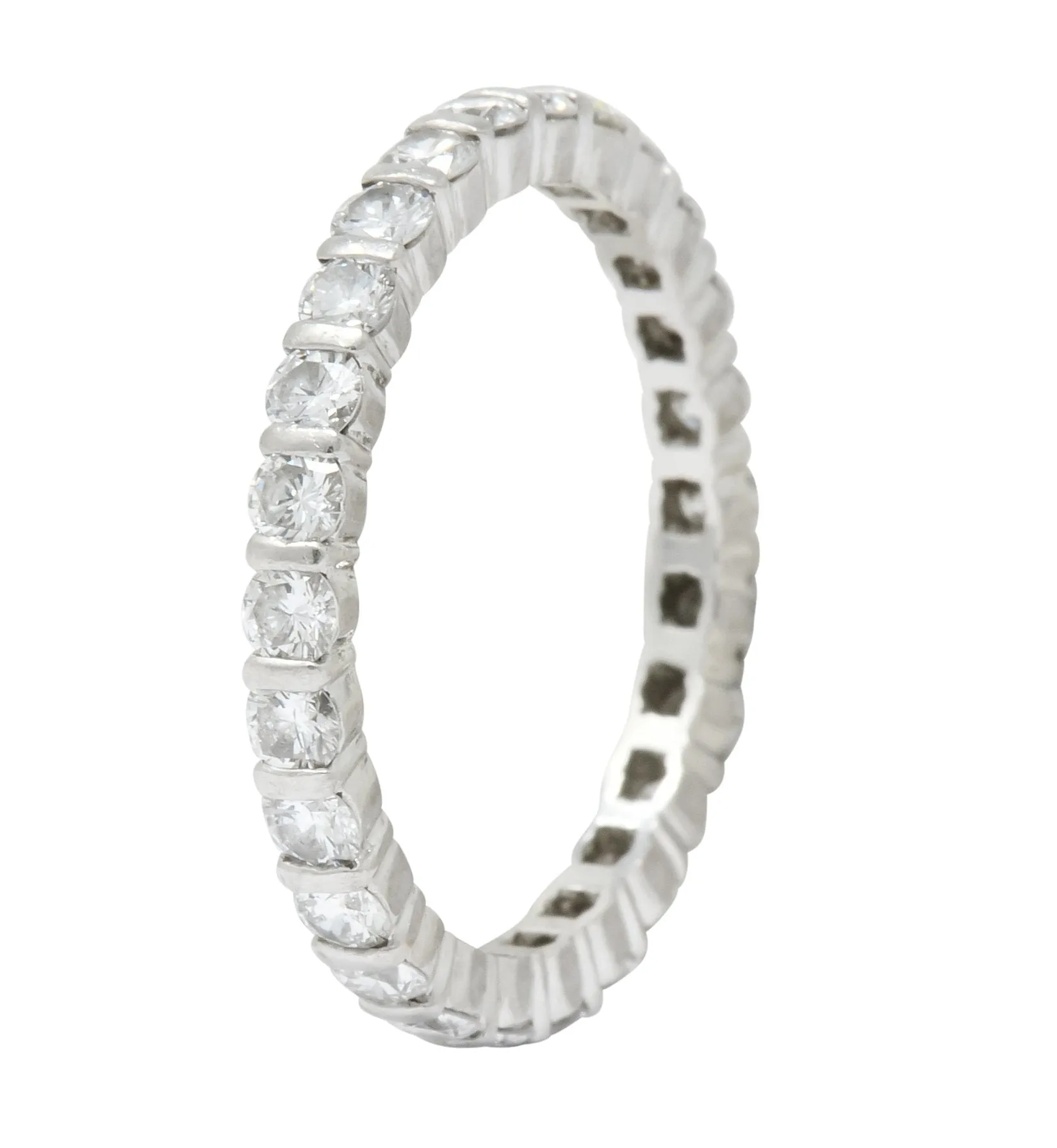 Contemporary 1.00 CTW Diamond Platinum Bar Set Eternity Band Stack Ring