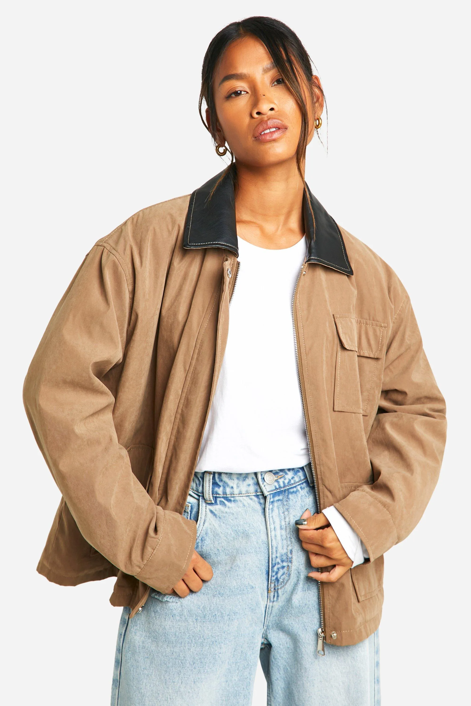 Contrast Collar Oversized Barn Jacket