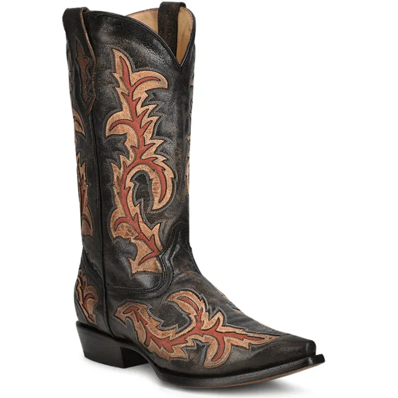 CORRAL MEN'S BLACK INLAY & EMBROIDERY WESTERN BOOTS C3883