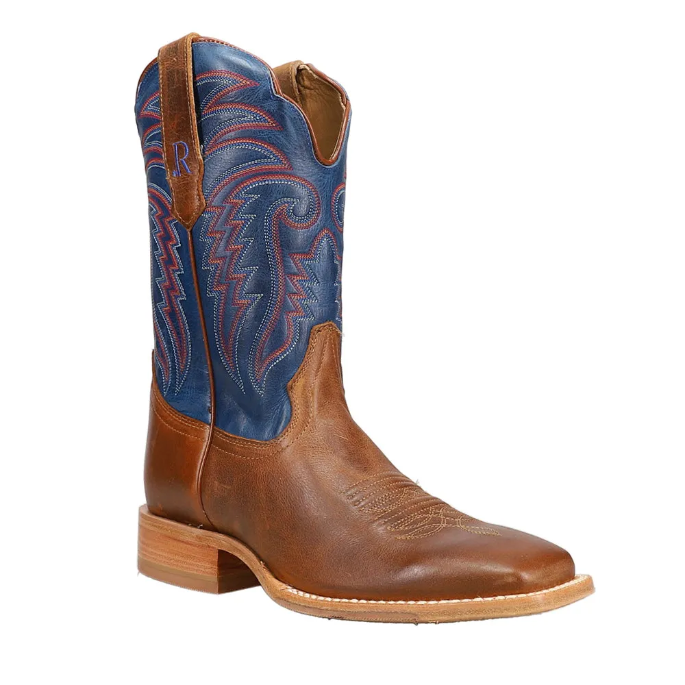 Cowhide Embroidered Wide Square Toe Cowboy Boots