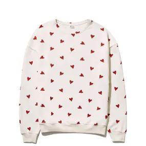 Cream and Red Oversized Heart Print Sweatshirt