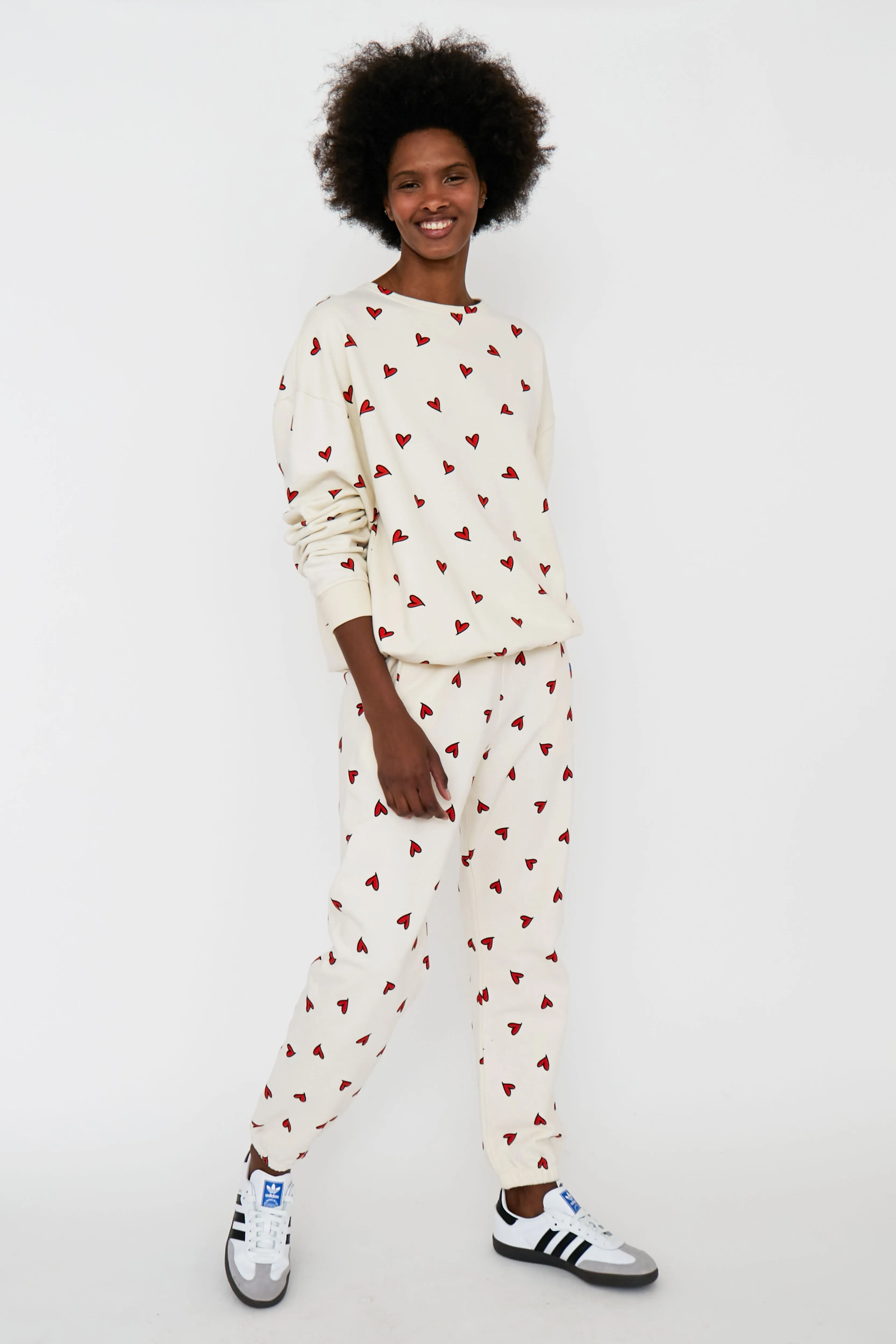 Cream and Red Oversized Heart Print Sweatshirt