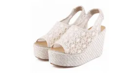 Cream Lace Crochet Slingback Peeptoe Platforms Sandals