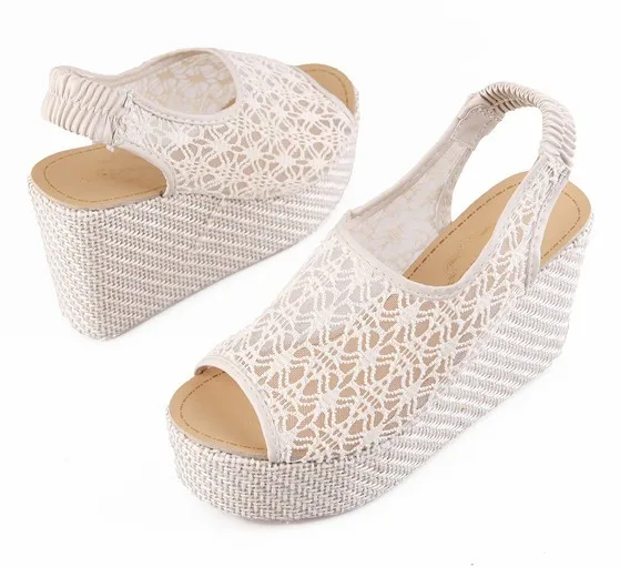 Cream Lace Crochet Slingback Peeptoe Platforms Sandals