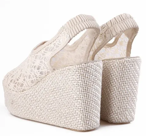 Cream Lace Crochet Slingback Peeptoe Platforms Sandals