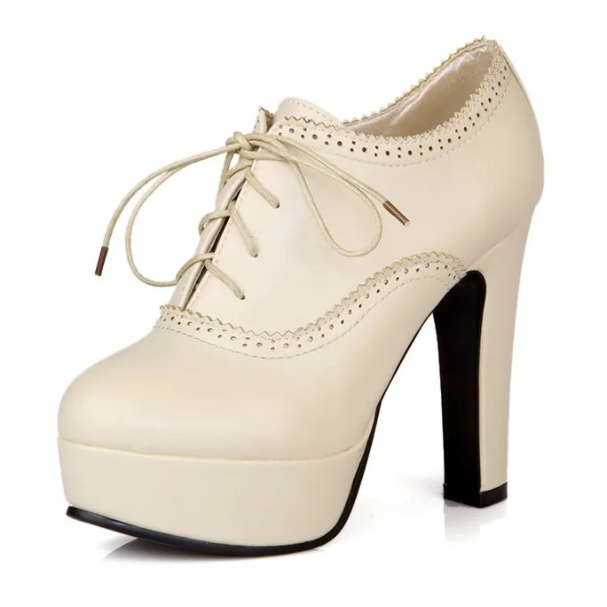 Vintage Cream Lace Up Platforms Oxfords