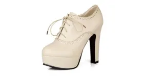 Vintage Cream Lace Up Platforms Oxfords