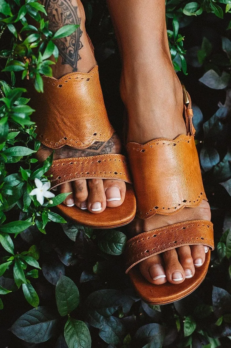 Vintage Tan Crystal Glow Leather Heels