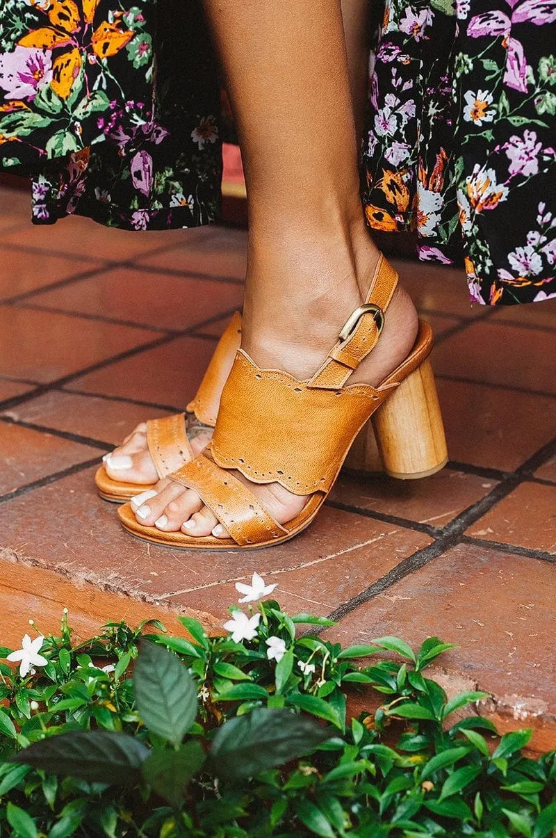 Vintage Tan Crystal Glow Leather Heels