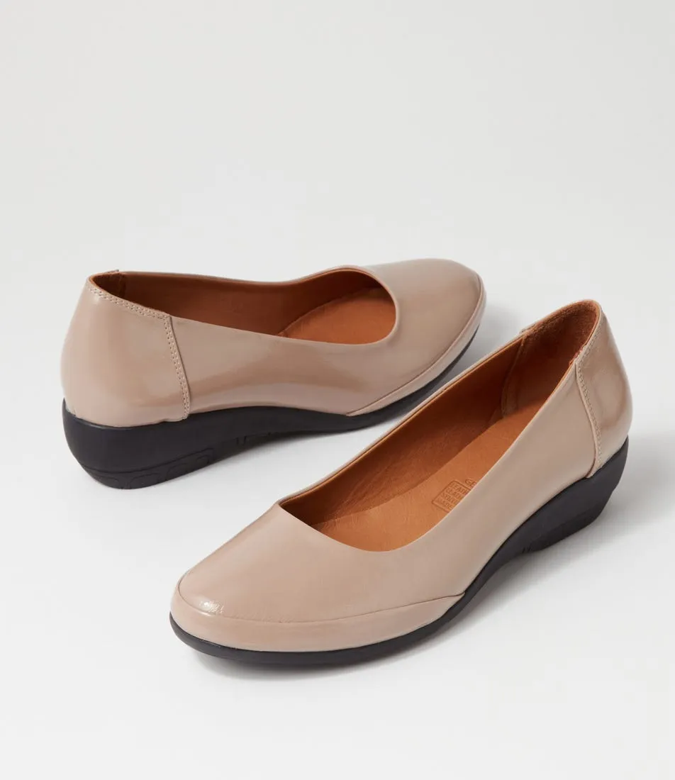 Taupe Patent Leather Wedges by DIANA FERRARI