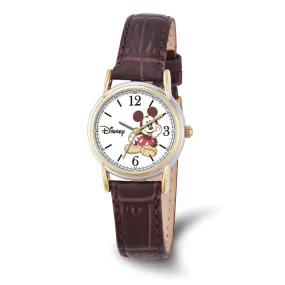 Disney Women's Brown Leather Strap Mickey Mouse Two Tone Watch 27mm