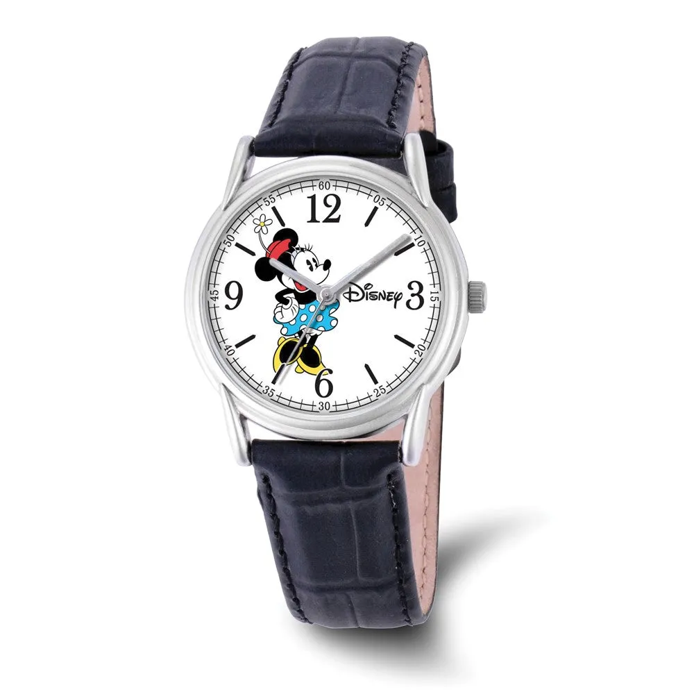 Disney Minnie Mouse Black Leather Strap 35mm Watch for Women