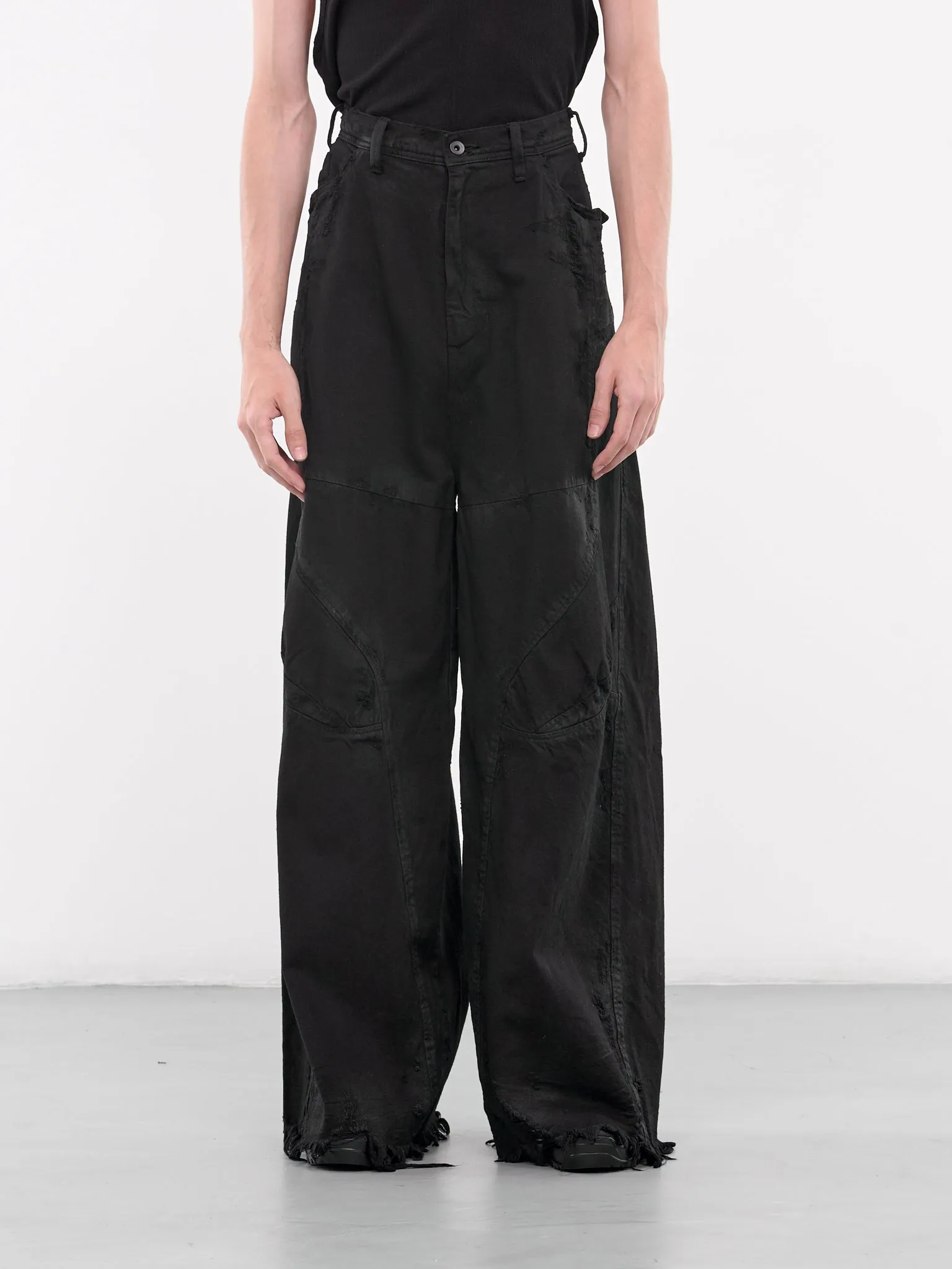 Distressed Wide Leg Trousers (877PAM13-BD-BLACK)