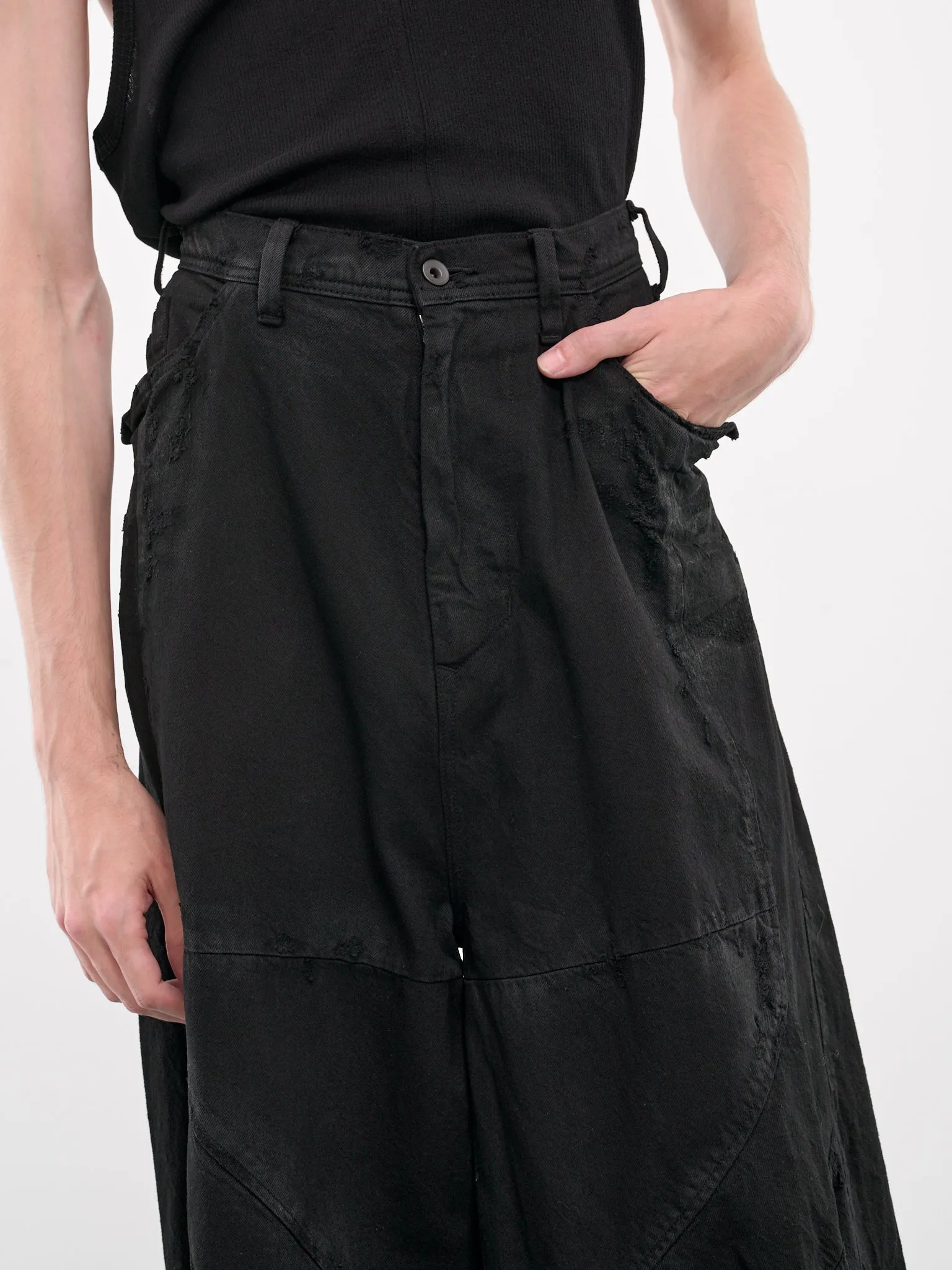 Distressed Wide Leg Trousers (877PAM13-BD-BLACK)