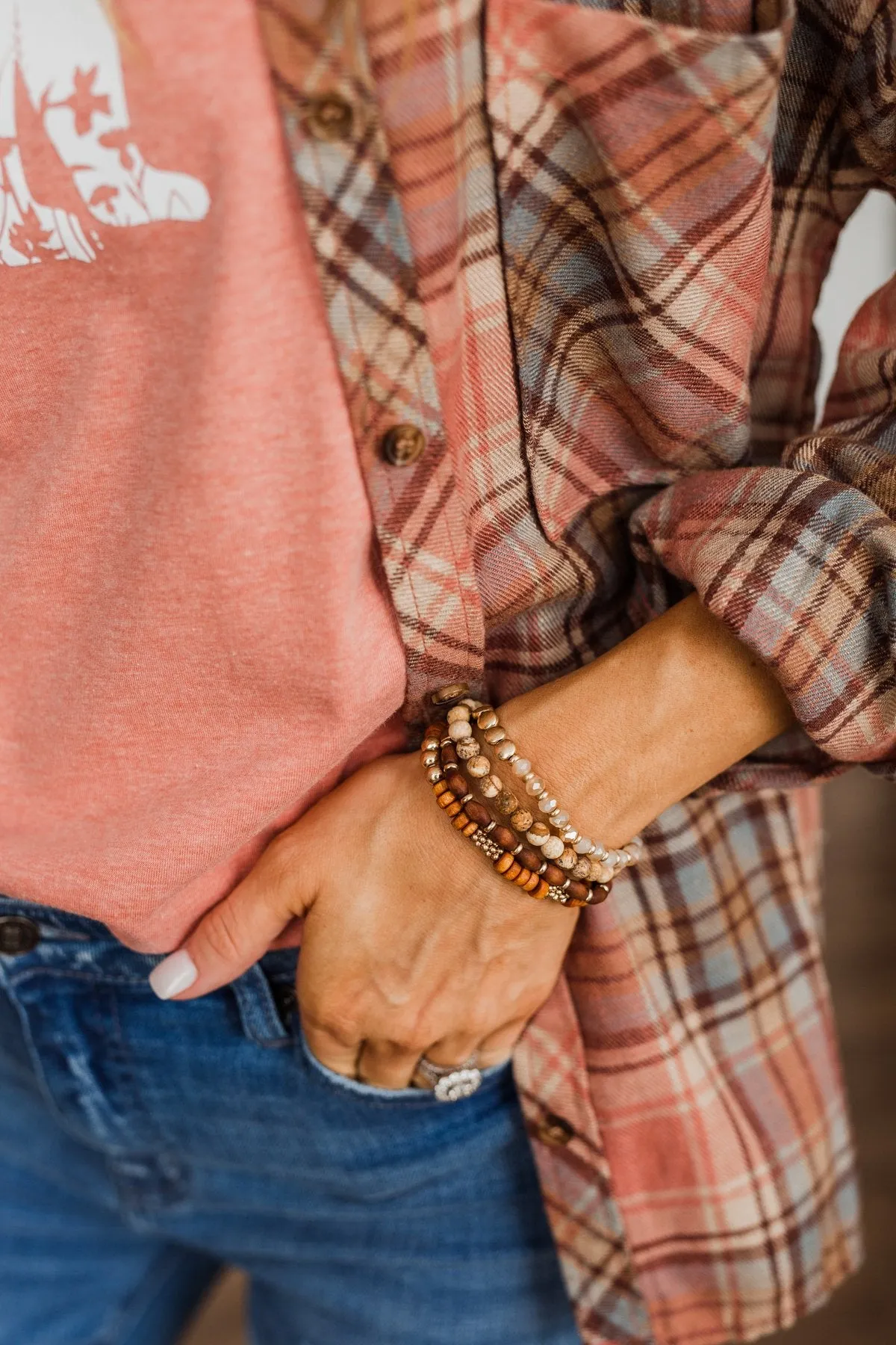 Dreamy Beaded Bracelet Set- Brown & Gold