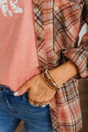 Dreamy Beaded Bracelet Set- Brown & Gold