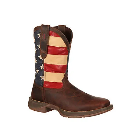 Durango Men's American Flag Western Boots, Patriotic Pull-On Square Toe Size 11