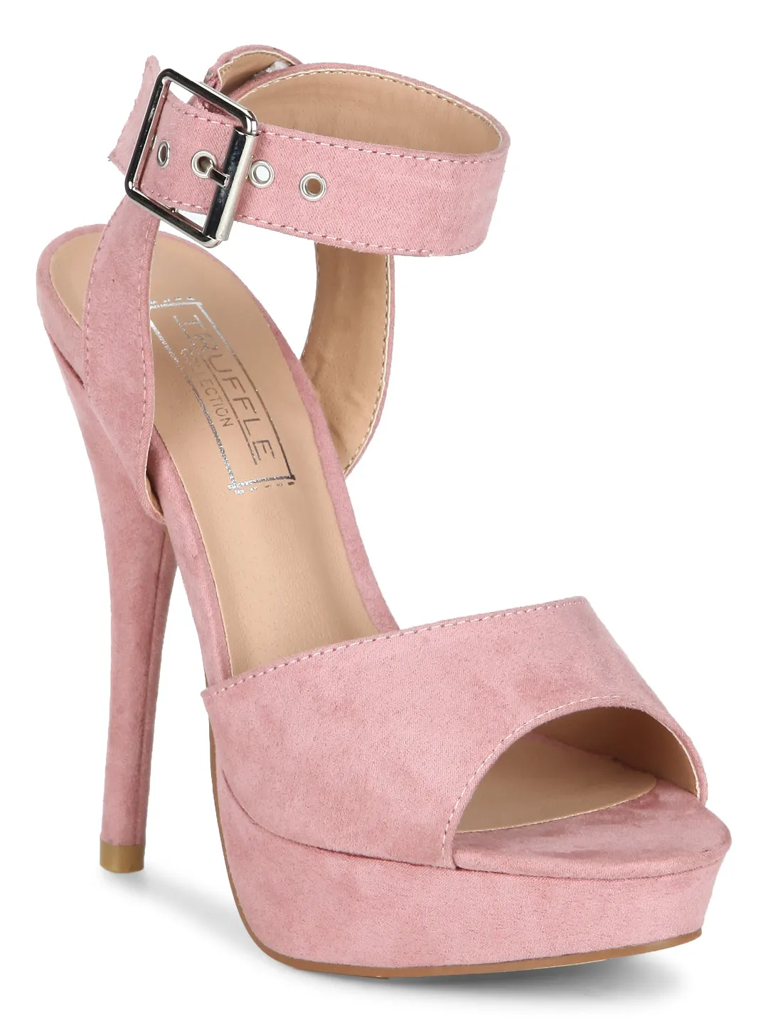 Dusty Rose Microfibre Ankle Strap Stiletto Pumps