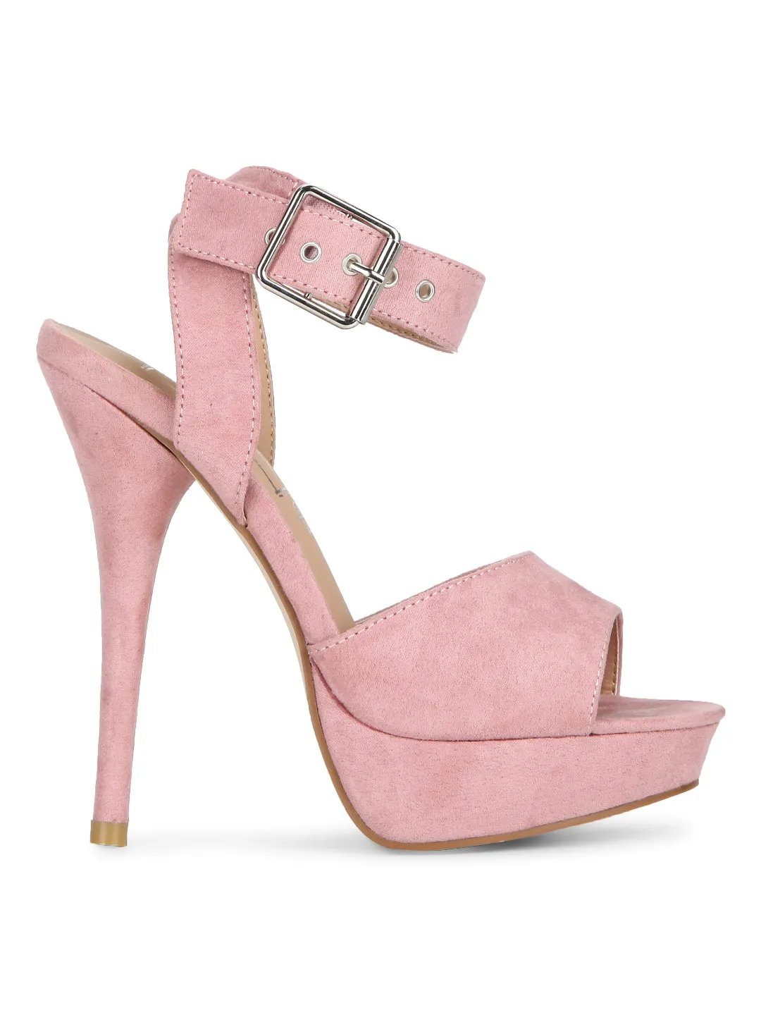 Dusty Rose Microfibre Ankle Strap Stiletto Pumps