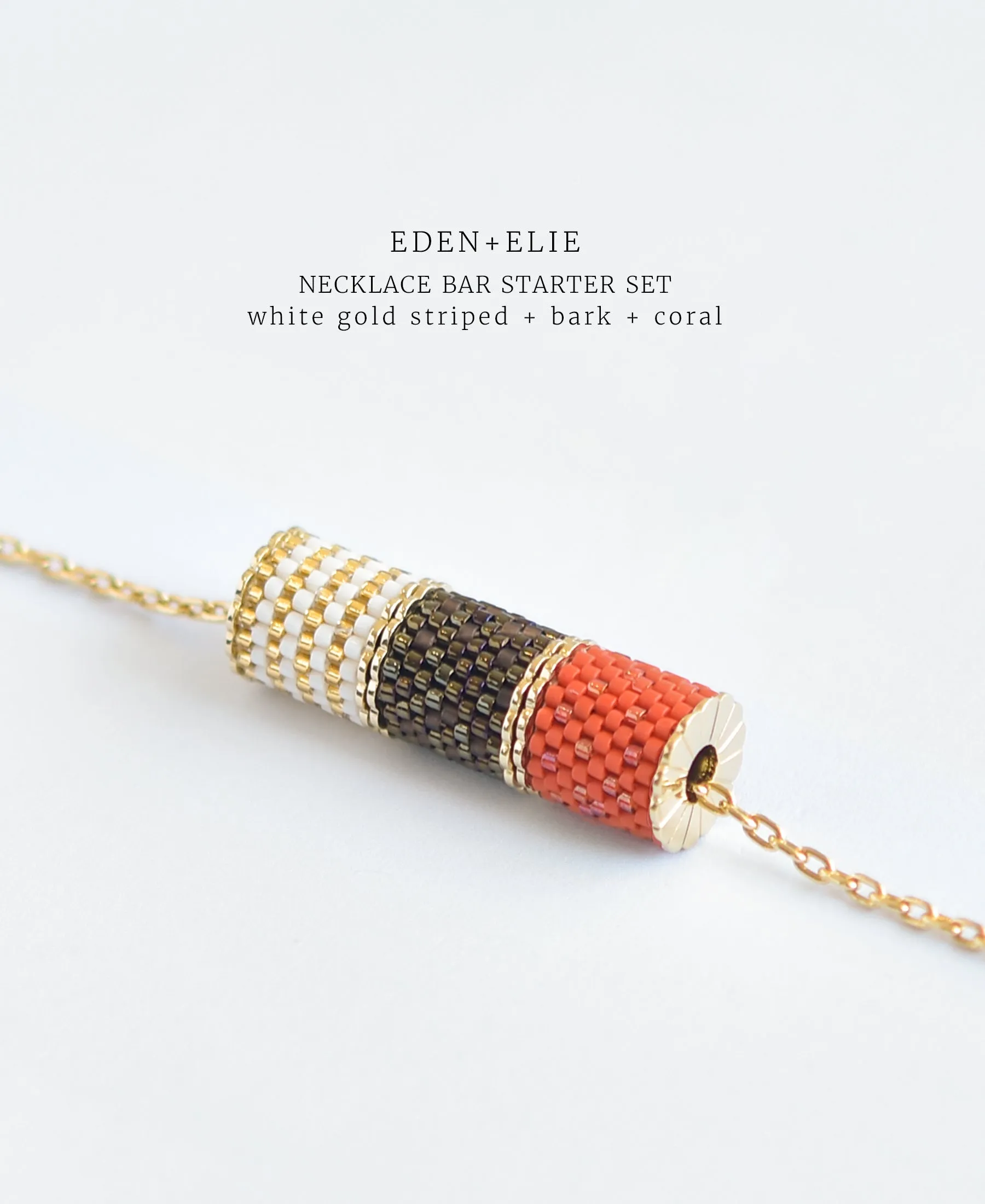 EDEN + ELIE Necklace Bar 3 bead starter set - coral + bark + white gold striped