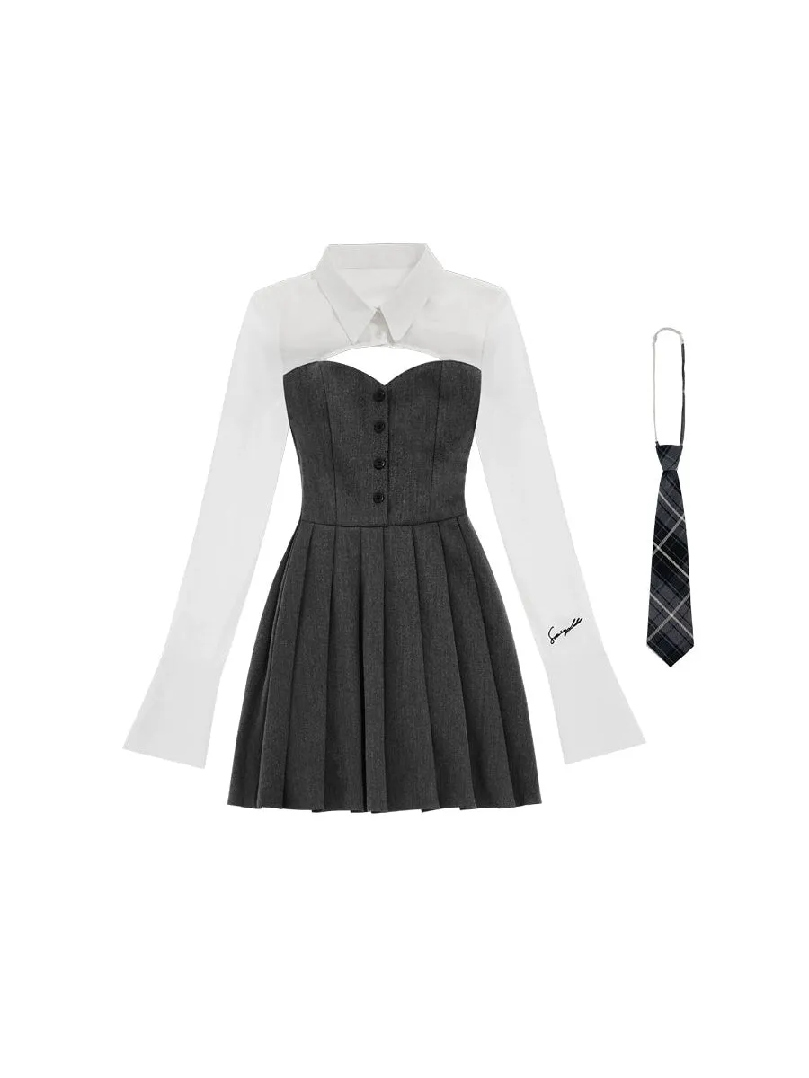 Fake Two-piece Girl Style Dress ＆ Tie