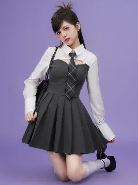 Fake Two-piece Girl Style Dress ＆ Tie