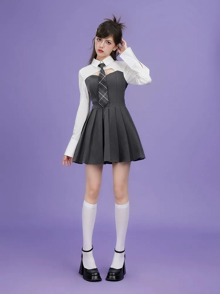 Fake Two-piece Girl Style Dress ＆ Tie