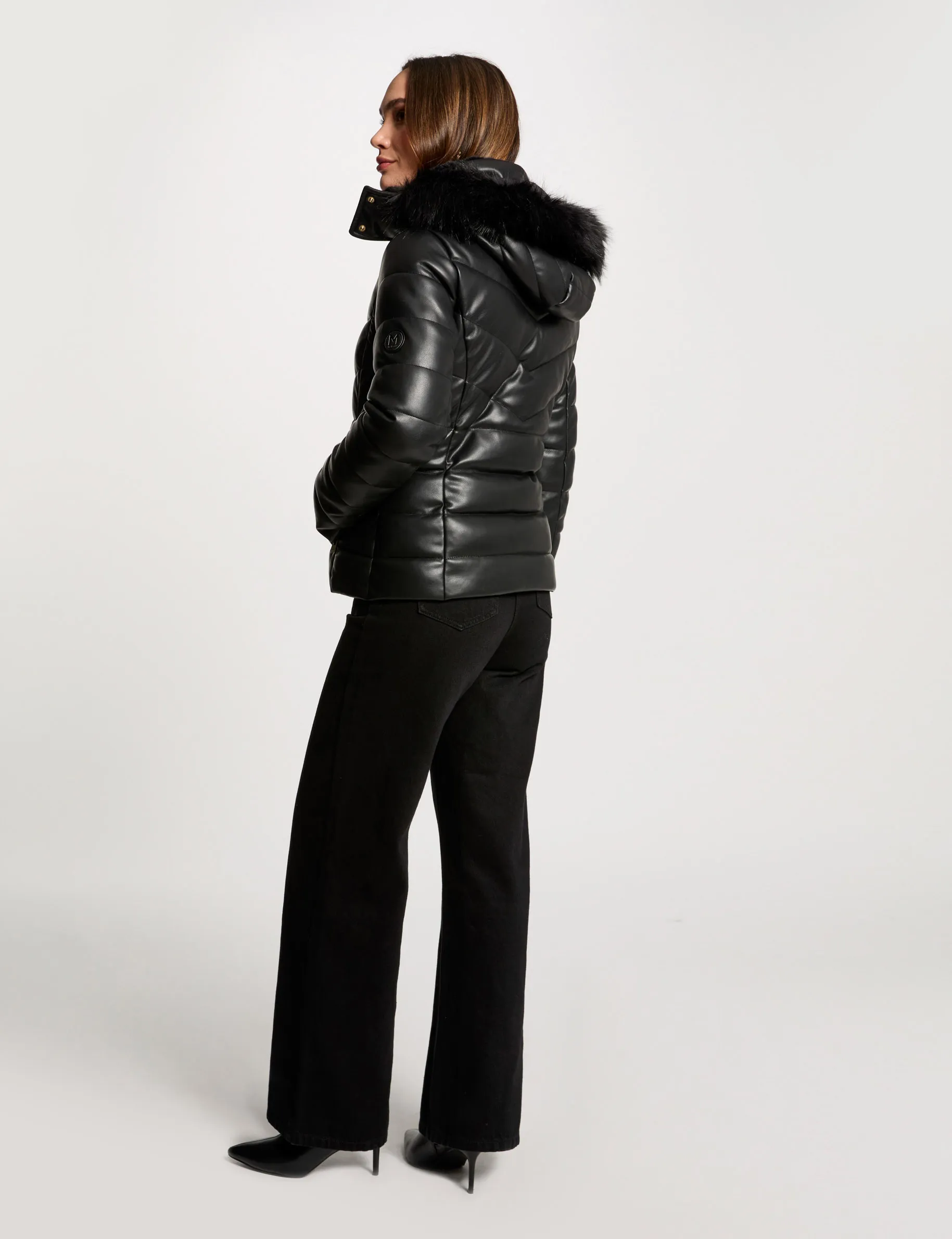 Faux leather padded jacket black women