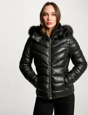 Faux leather padded jacket black women