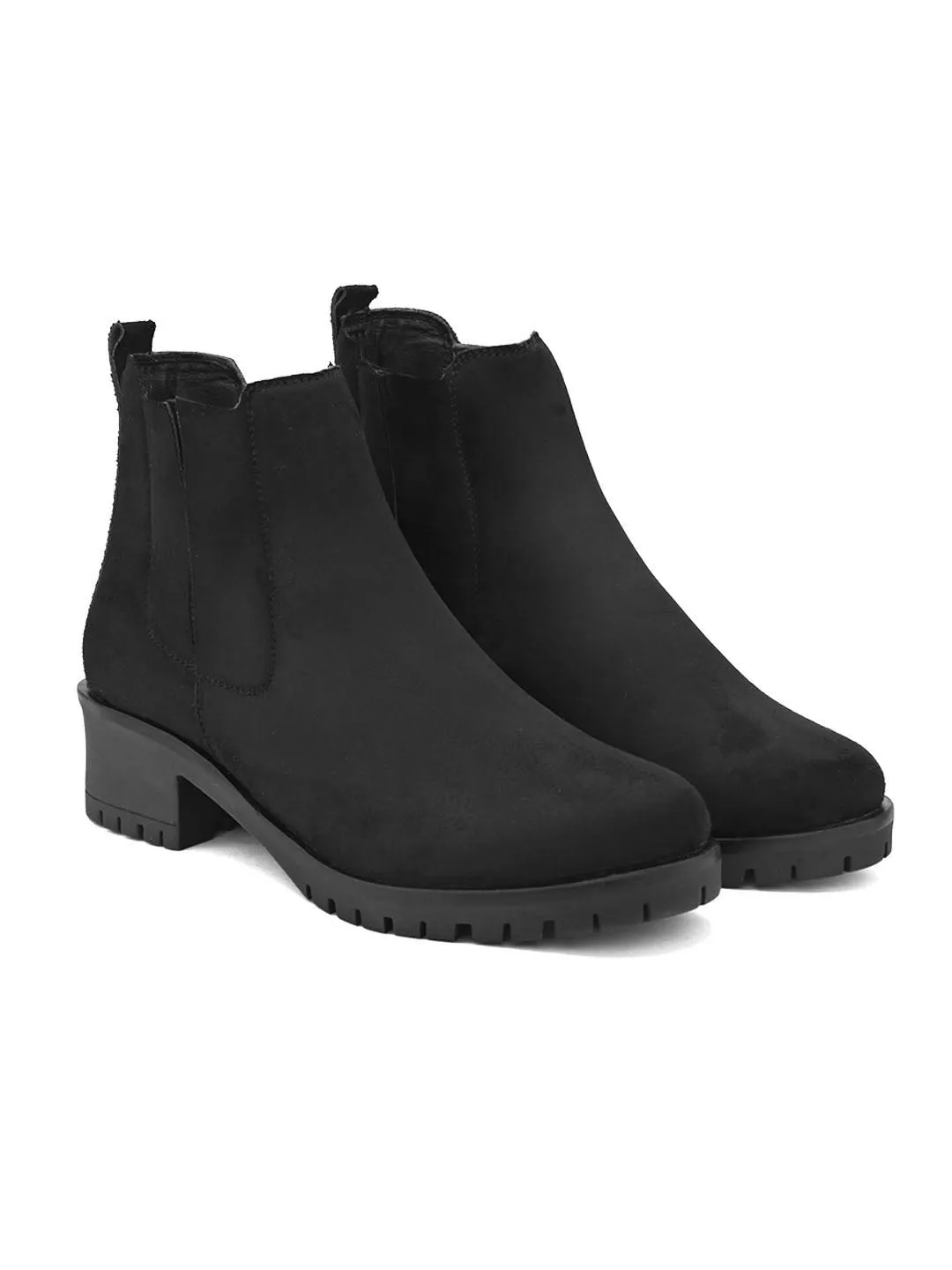 FENTACIA Women Black Suede Chlesea Boots