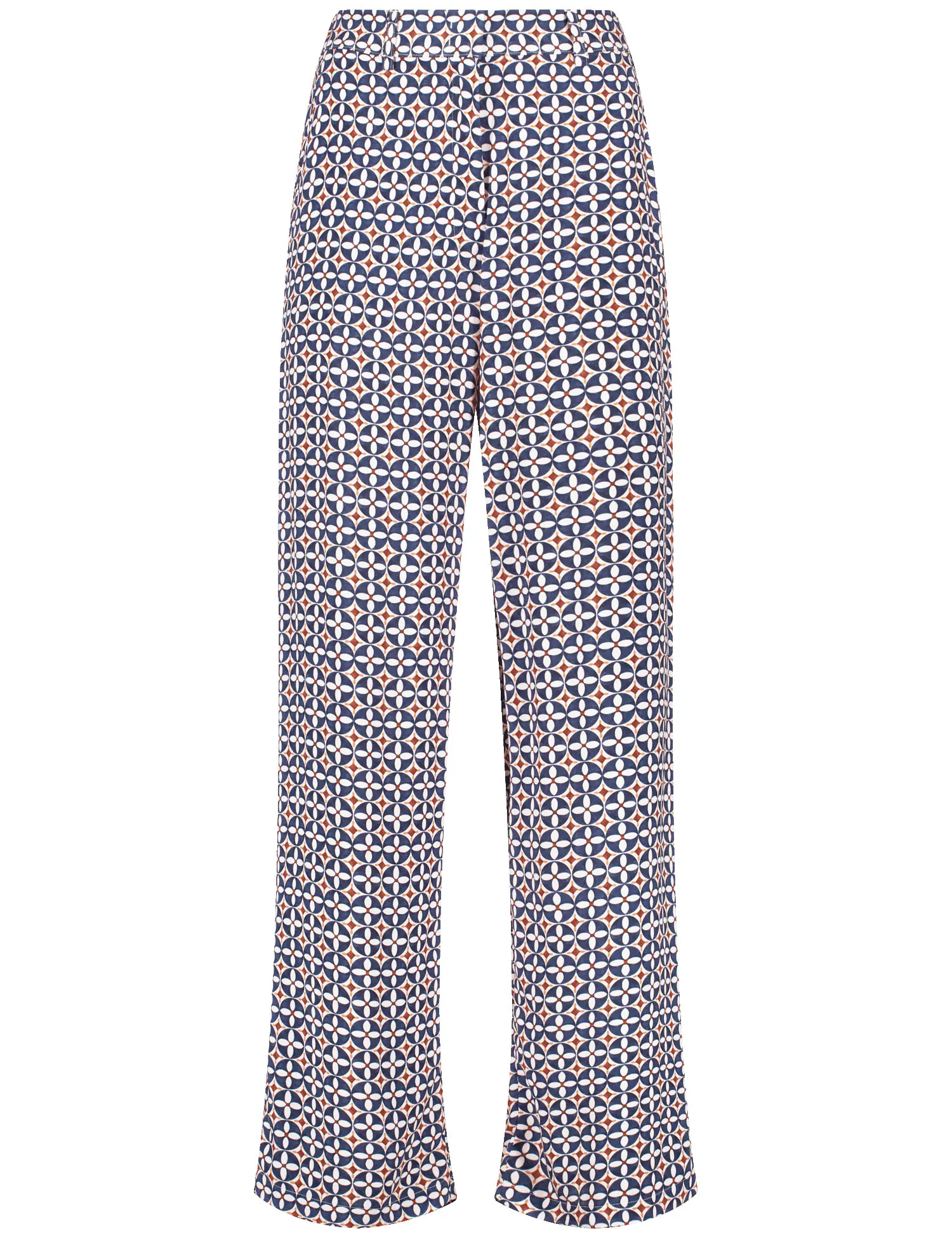 Flowing trousers with an all-over pattern