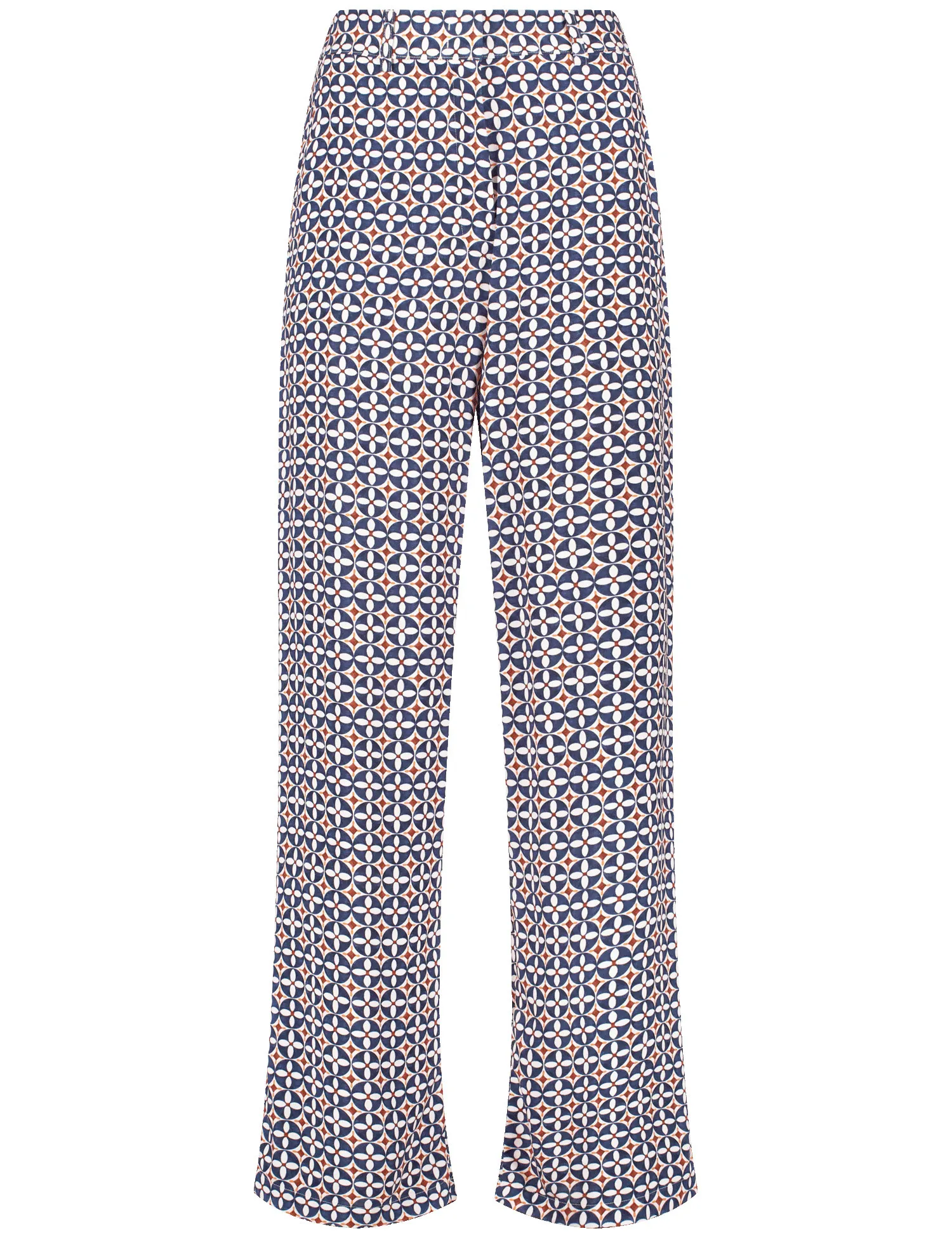 Flowing trousers with an all-over pattern