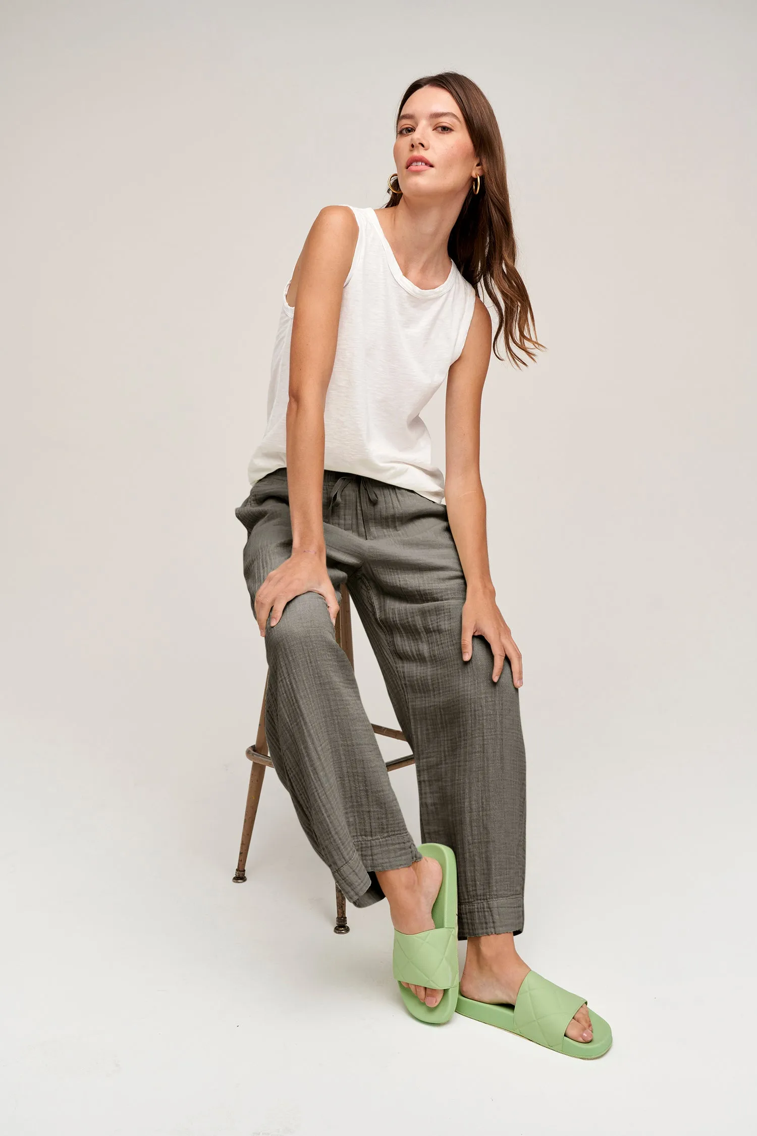 FRANNY COTTON GAUZE TROUSERS IN CAVIAR