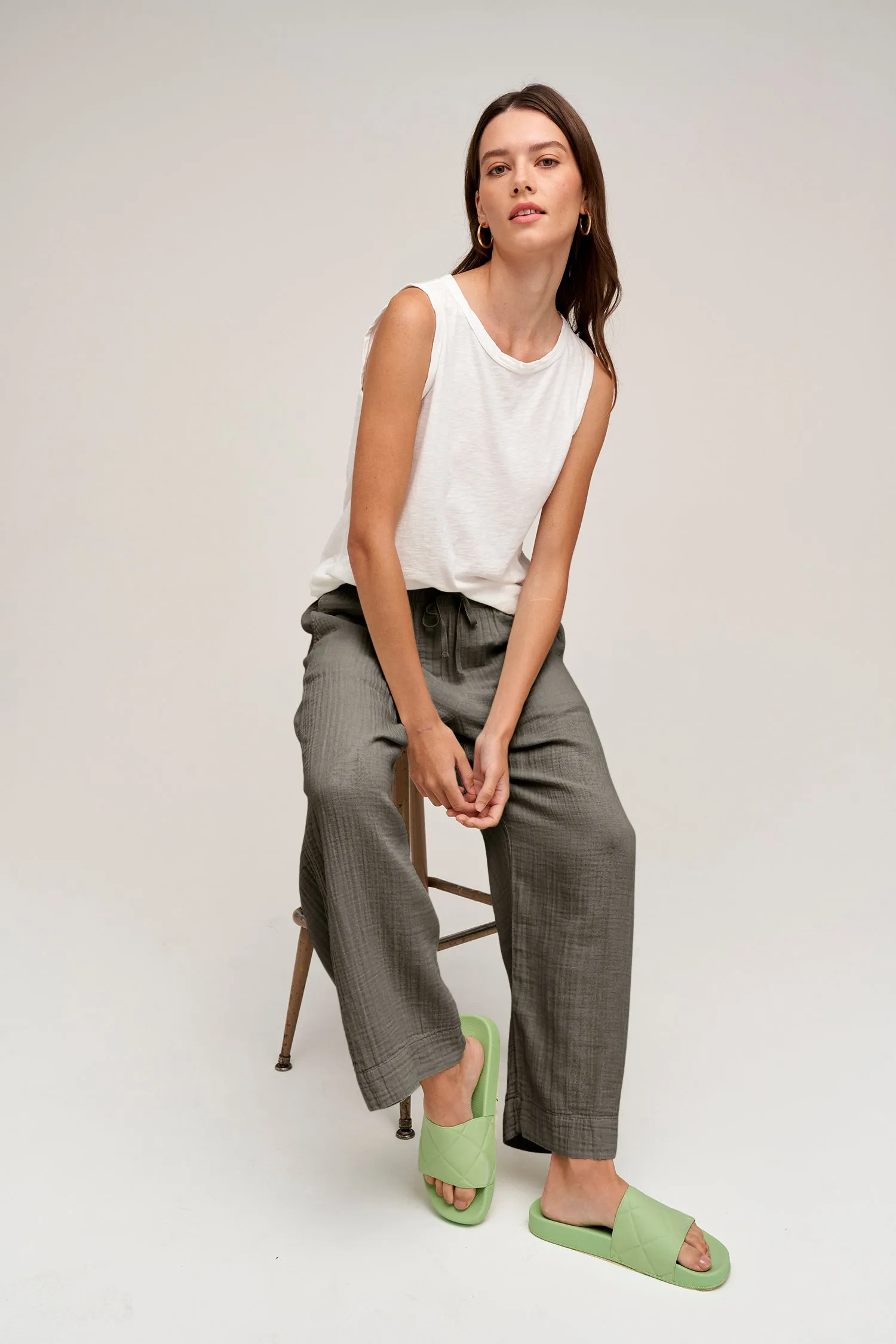 FRANNY COTTON GAUZE TROUSERS IN CAVIAR