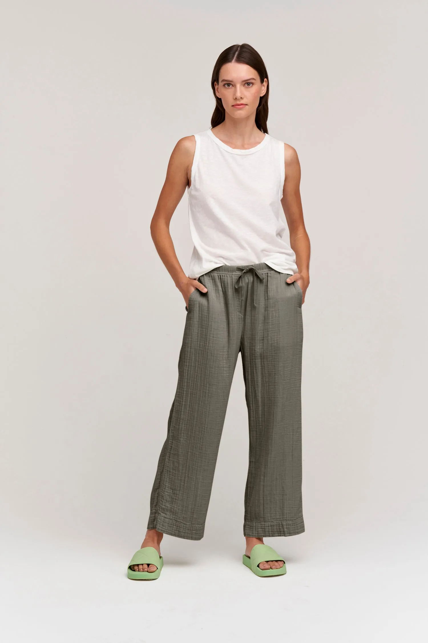 FRANNY COTTON GAUZE TROUSERS IN CAVIAR