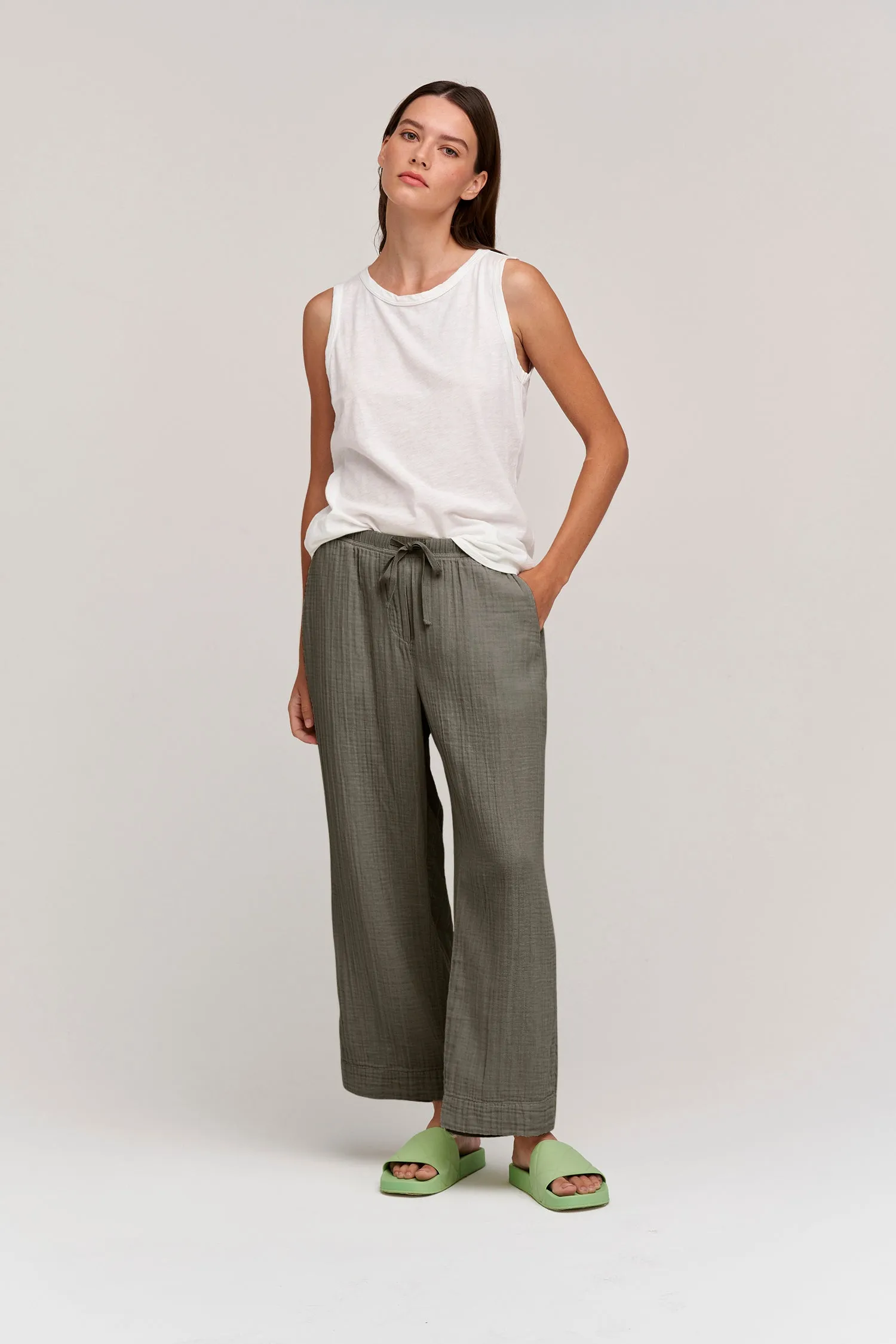 FRANNY COTTON GAUZE TROUSERS IN CAVIAR