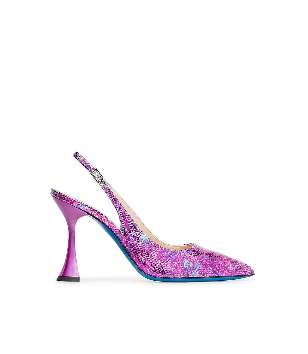 Fuchsia floral pattern leather pumps