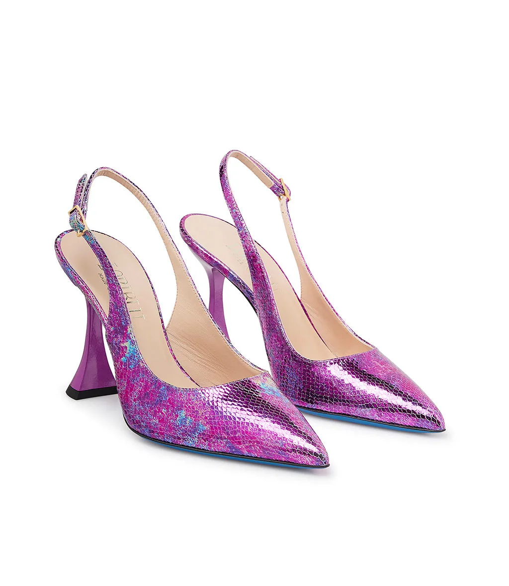 Fuchsia floral pattern leather pumps