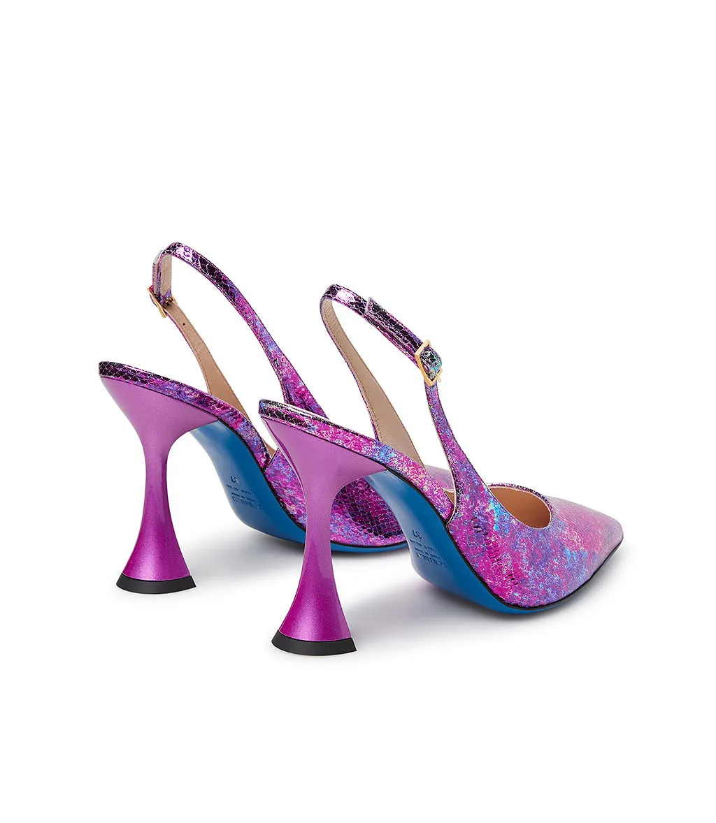 Fuchsia floral pattern leather pumps