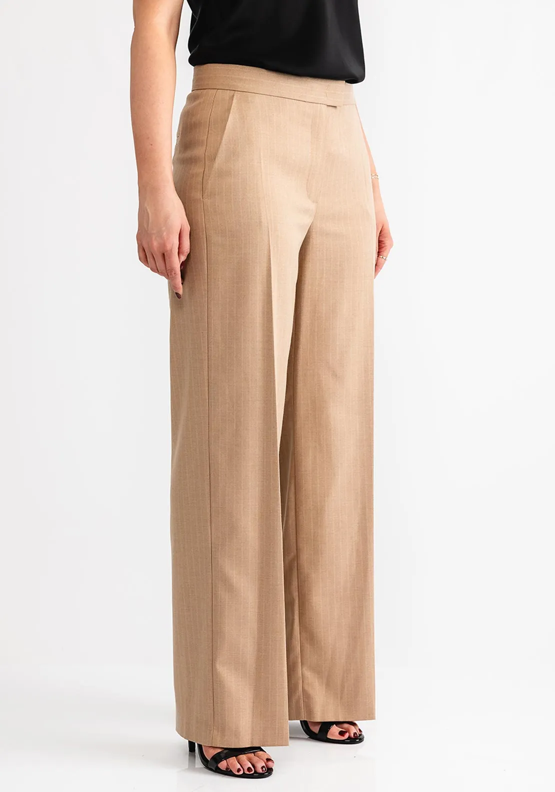 Gerry Weber Pinstripe Wide Leg Trousers, Camel