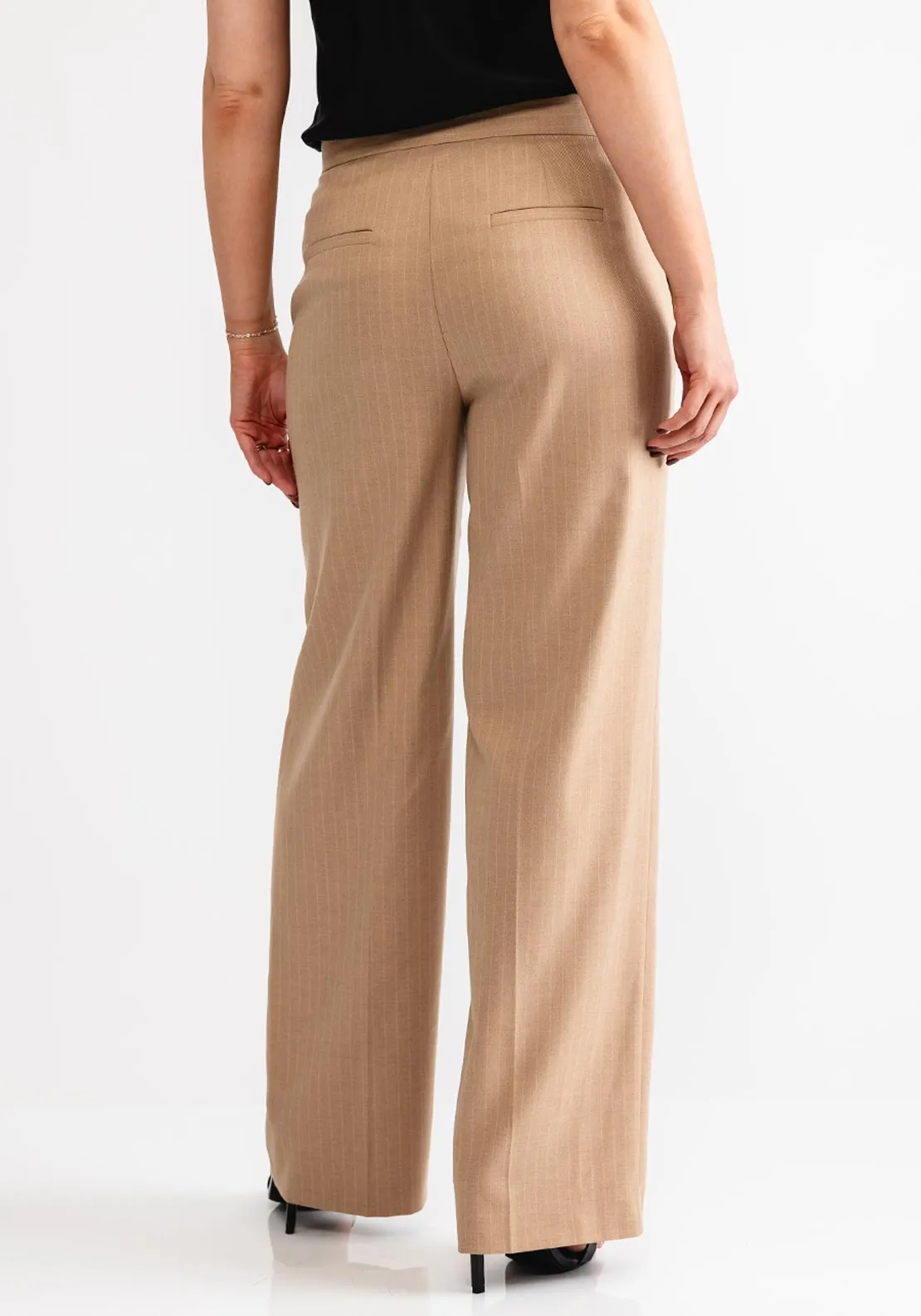 Gerry Weber Pinstripe Wide Leg Trousers, Camel