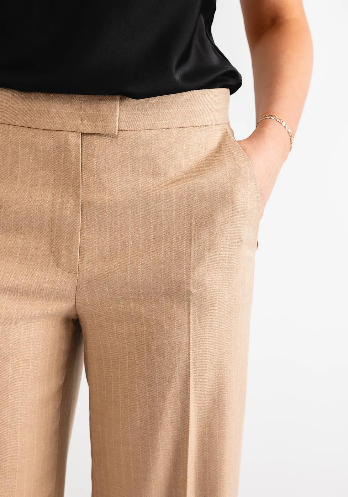 Gerry Weber Pinstripe Wide Leg Trousers, Camel