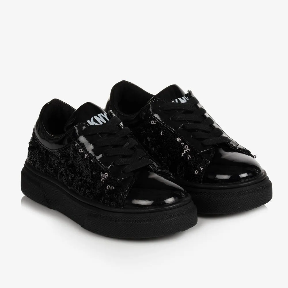 Girls Black Sequin Trainers