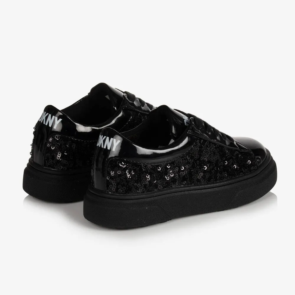 Girls Black Sequin Trainers