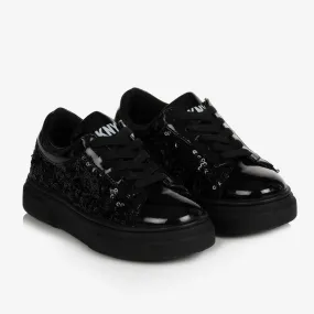 Girls Black Sequin Trainers